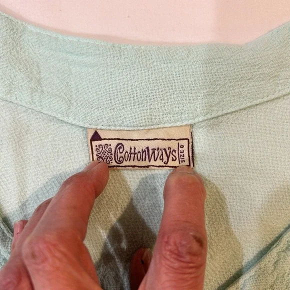 Cottonways Dorie Cotton Gauze Mint GreenTop Size 0 XS/S Blouse 3/4 Sleeve V Neck - Picture 7 of 10